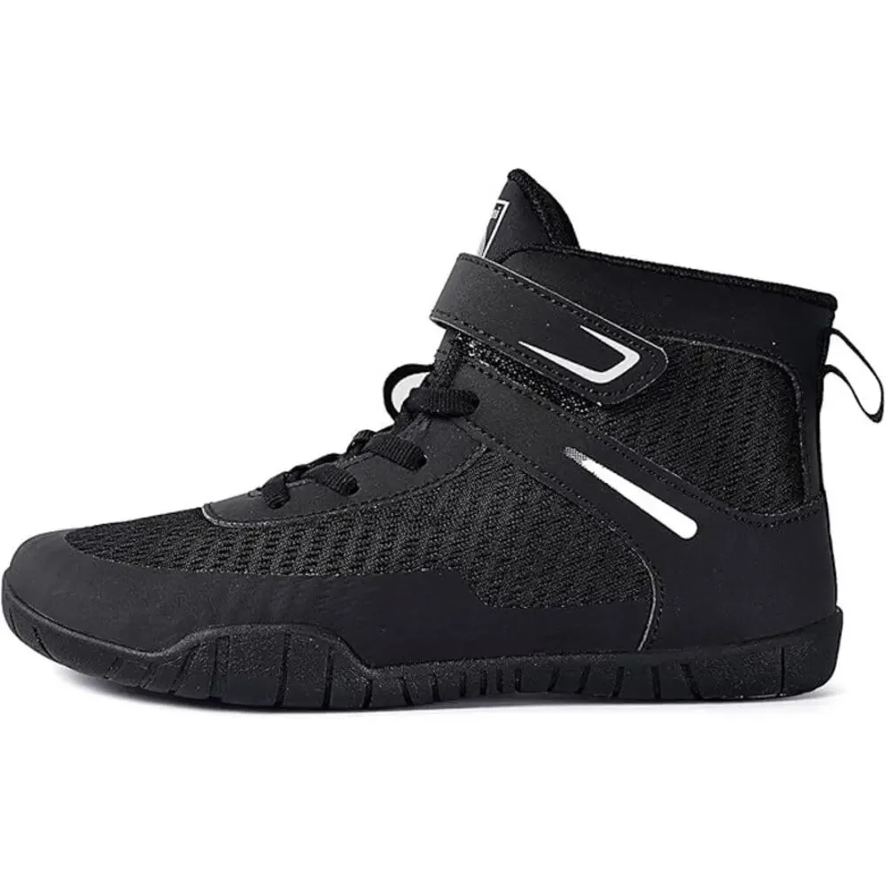New Sisttke Boys Size 3.5 Black Mesh Lace Up Hook Loop Wrestling High Top Shoes